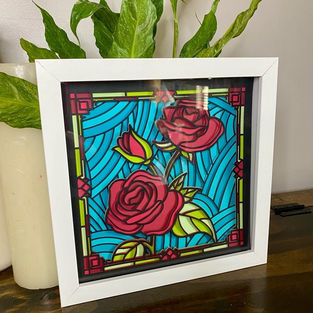 3D Roses Stained Glass Shadowbox - Picture 3 of 6